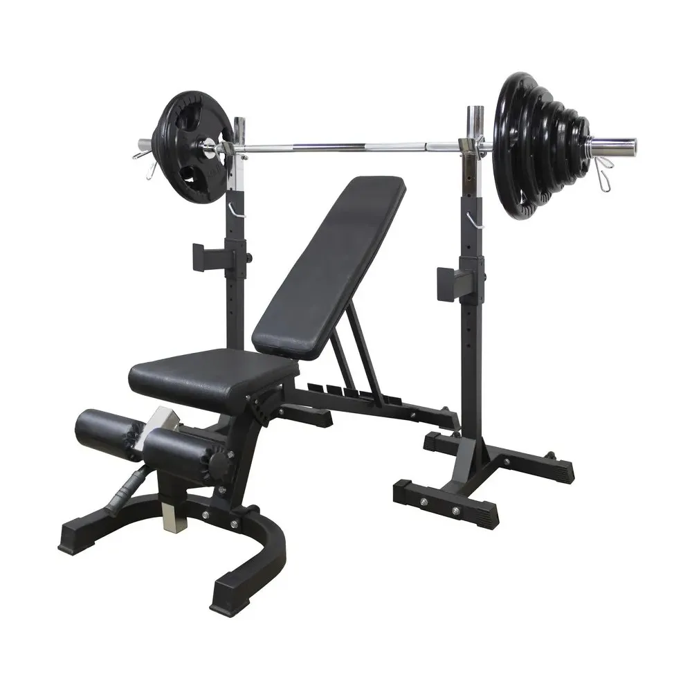 210 lb Plate Set with Squat Stands and FID Bench | Gear for Fit